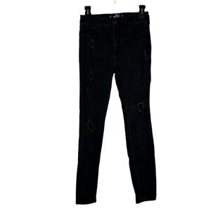 Hollister Black Distressed Skinny High Waisted Jeans Pants Goth Punk Emo Size 3R